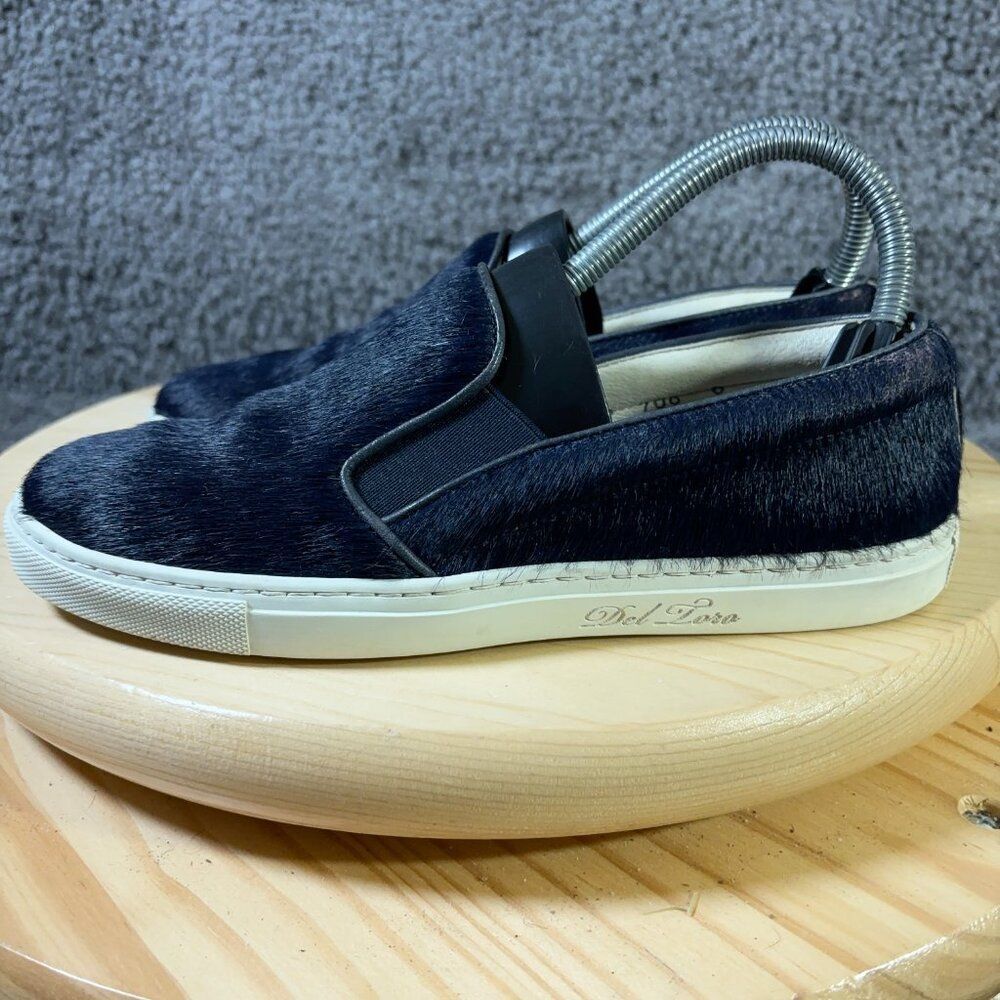 Del Toro Shoes Pony Hair Loafer Womens Size 8 Blue Leather Slip On Made in Italy